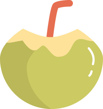 recommend clip art: Refreshing Young Coconut Drink: Light Green Shell, White Flesh, with a Red Straw. Hand drawn vector illustration 