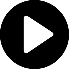 Black play button icon with white triangle symbol representing media playback or start, used in video and audio interfaces
