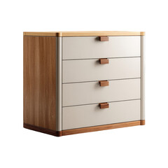 Modern wooden chest of drawers with four drawers beige and oak new home on transparent background
