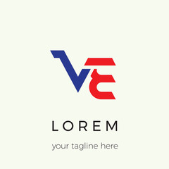 Initial Letter VE Logo Design Template Red and Blue Vector Illustration