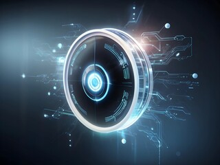 Fototapeta premium Futuristic Cybersecurity Interface with Glowing Circular Tech Element on Dark Background