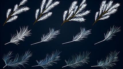 Winter themed image of white frosty Christmas tree branches isolated on white background