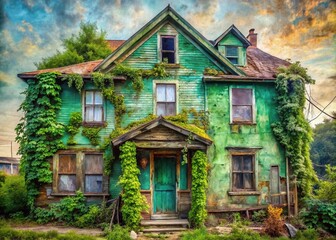 Fototapeta premium Rustic Green Home Improvement Watercolor Wallpaper: Urban Exploration Photography