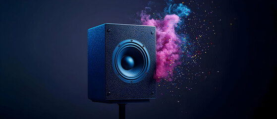 Abstract Speaker Explosion In Dark Studio