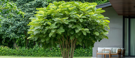 Lush Green Tree With Full Foliage In Garden