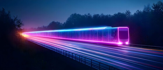 Glowing Futuristic Train At Night
