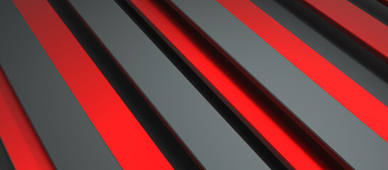 Angled view of alternating bright red and dark grey raised diagonal bars, creating a dynamic and modern abstract background