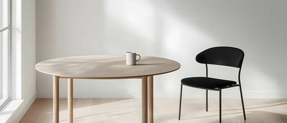 Modern Wooden Dining Table And Chair Set In White Interior