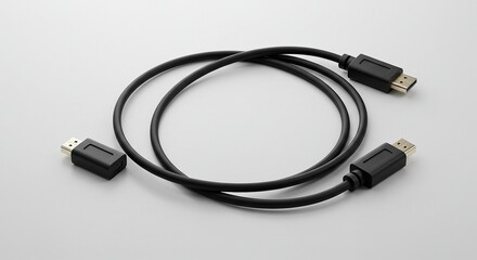 Black HDMI Cable Coiled on White Background