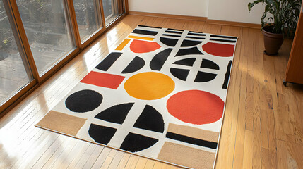 Colorful Geometric Pattern Rug On Wooden Floor