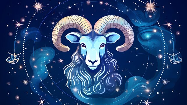 Aries Zodiacal Constellation: Bright Stars in Cosmic Sky - Astrology Background
