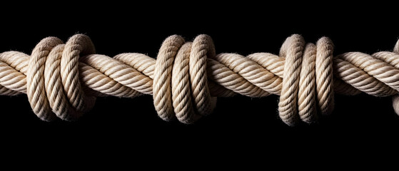 Close Up Knotted Rope Against Black Background