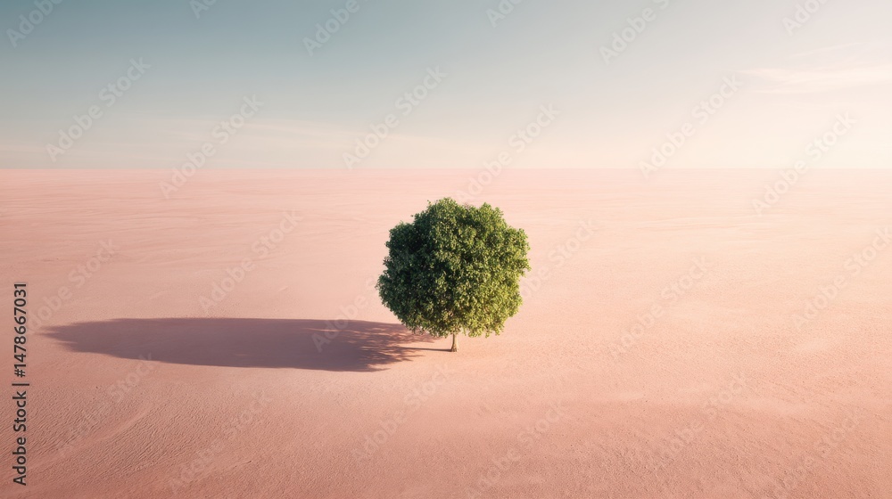 Poster a lone verdant tree stands in the midst of a vast arid desert expanse creating a serene and contempl
