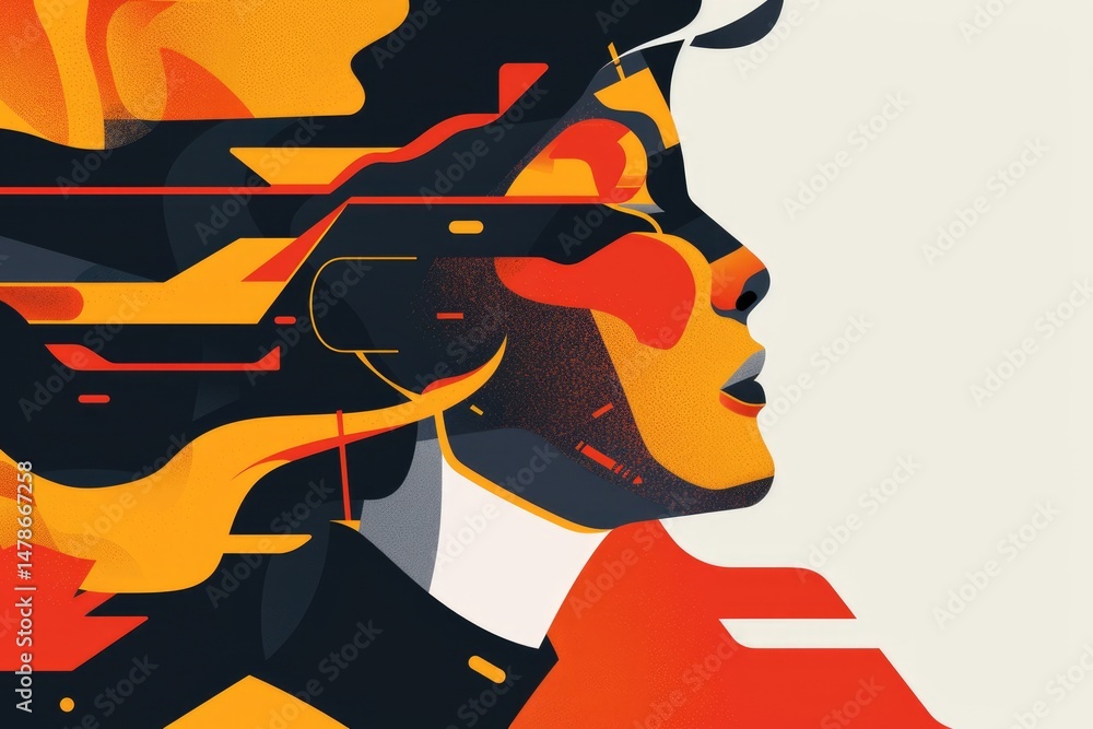 Poster abstract geometric image with colorful shapes and a human profile. abstract image of geometric shape