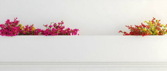 Pink And Yellow Flowers In White Wall Display
