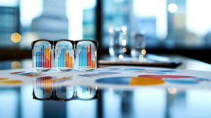 Business Data Analysis On Office Desk With City View