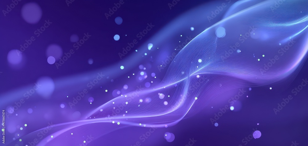 Poster abstract design with flowing lines and sparkling particles