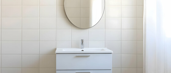 Modern White Bathroom Vanity With Oval Mirror