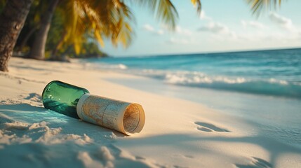 Mysterious discovery of a rolled map inside bottle washed ashore on a tranquil beach