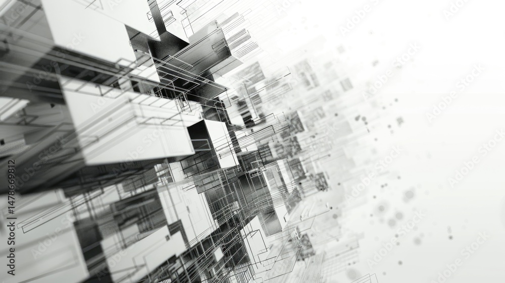Poster abstract monochrome geometric cube graphic with digital pattern, brightness light style design. mode