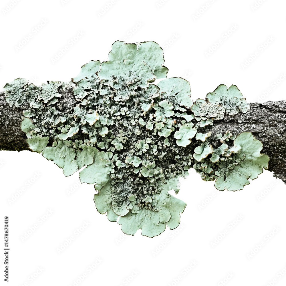 Poster a close-up shot of lichen on a branch shows the delicate texture and natural beauty. the image showc