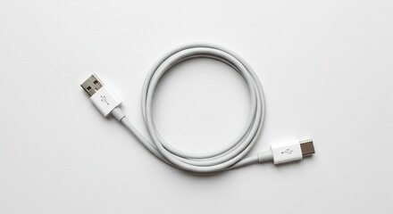White USB-C Cable Coiled on Clean Background