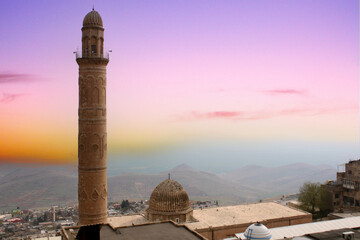Mardin Mosque and Minaret under a Colorful Sky