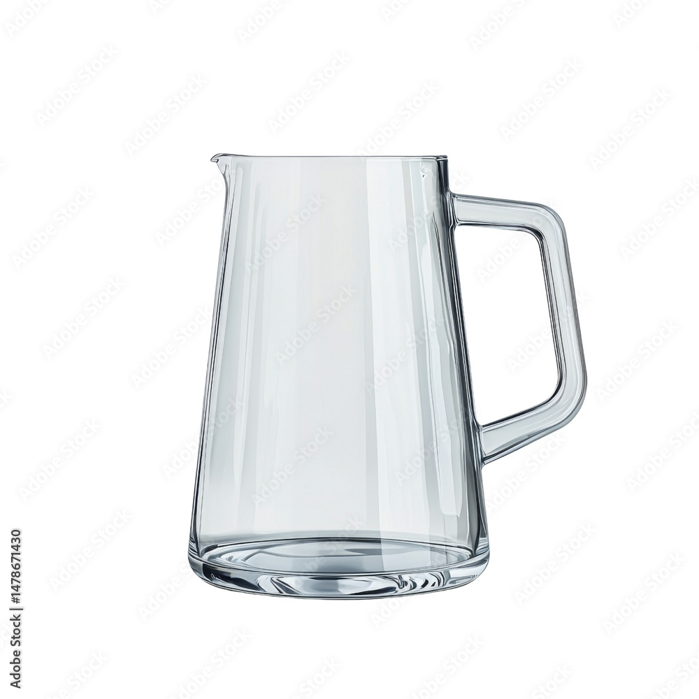 Poster clear glass pitcher with modern design, perfect for serving beverages. Its elegant shape and transparent material make it stylish addition to any table setting