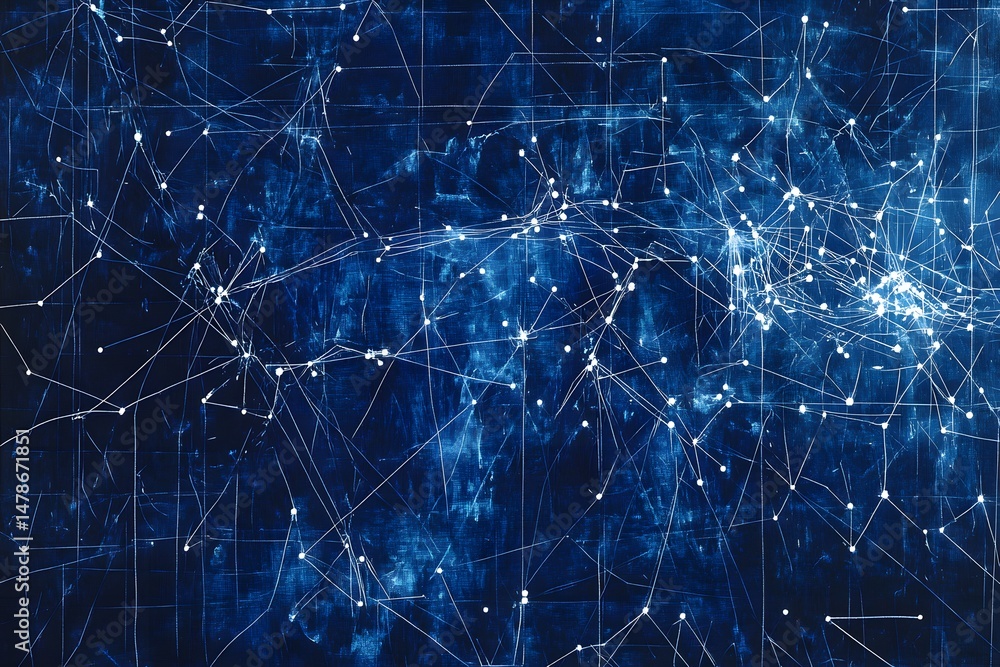 Poster abstract blue network illustration representing connectivity and information flow in a digital space