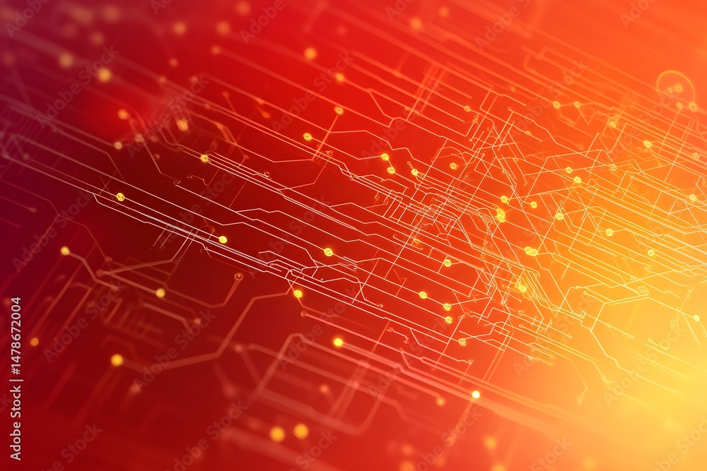 Poster abstract circuit board illustration with glowing nodes depicting data flow and electronic connection