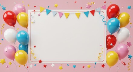 Festive Birthday Background with Colorful Balloons and Blank Sign Perfect for Party Invitations or Celebration Greetings