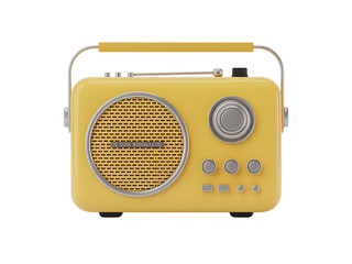 Fototapeta premium Stylish yellow retro radio with circular speaker grill and control buttons against a neutral background
