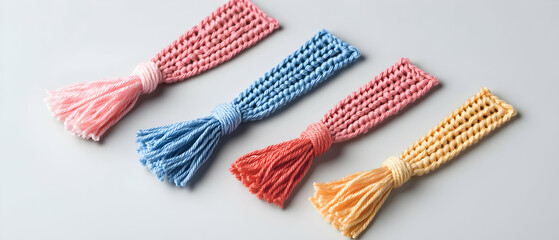 Fototapeta premium Colorful Knitted Tassels in Pastel Colors