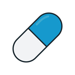 Vector Illustration of Medical Capsule with Blue Top and White Bottom in Clean Design