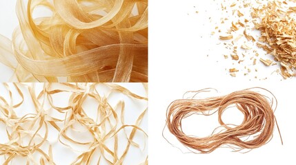 Close-up of wood shavings and stringy wood fibers