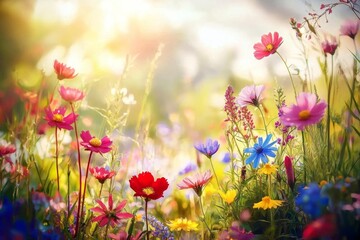 Obraz premium Springtime brings vibrant life to the wildflower meadow.