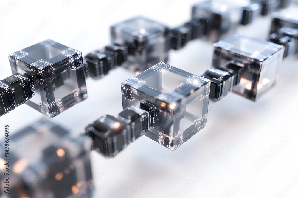 Poster abstract digital representation of blockchain technology connecting data blocks in a network