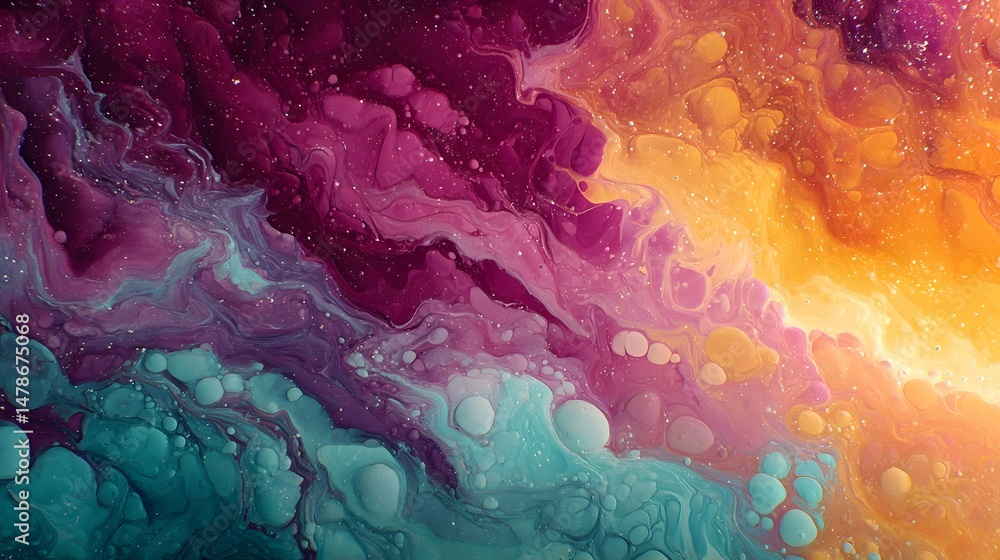 Poster stunning colorful liquid painting with vivid swirling patterns creating a captivating scene