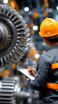 Committed factory worker carrying out routine maintenance while wearing safety equipment attire