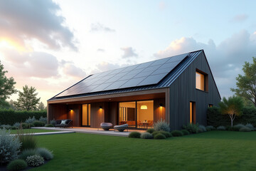 Modern Solar Powered House, Eco Friendly Sustainable Architecture, Clean Energy Living