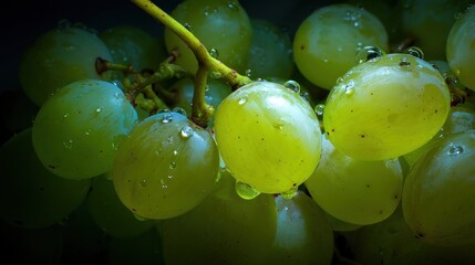 Macro View of Fresh Grapes with Water Droplets on Soft Background