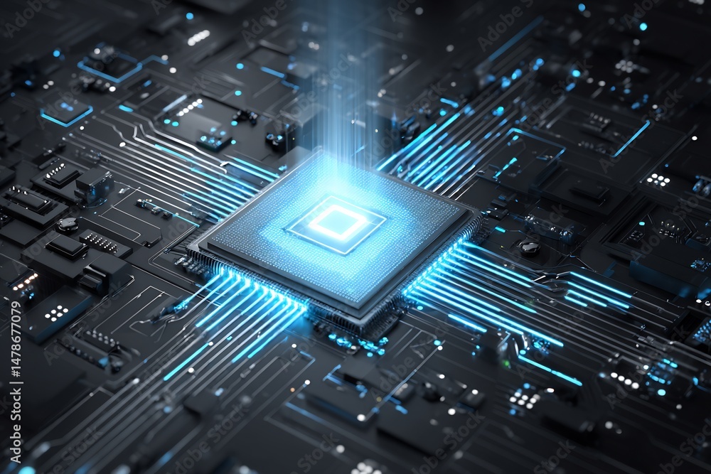 Aufkleber illuminated microprocessor, the central processing unit with radiant light trails