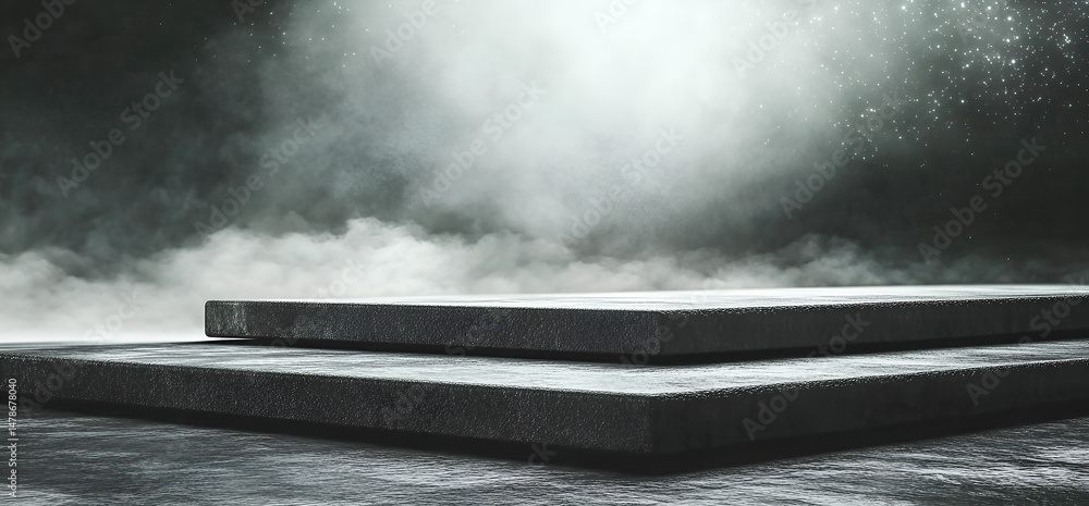Poster abstract dark stage design with fog and light for product display or presentation with moody atmosph