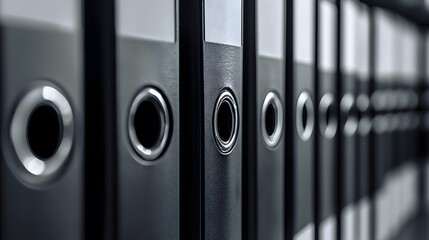 Identical binders arrangement office photography soft highlighted mood close-up repetitive patterns