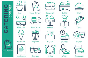 Catering icon set. line icon style. containing icon soup, buffet, dish and more. catering element vector illustration