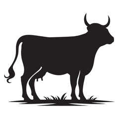 Cow graphic icon. Cow black silhouette isolated on white background. Vector illustration. animal silhouette vector.