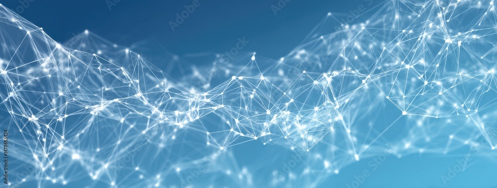 Poster abstract network design with light dots and lines.