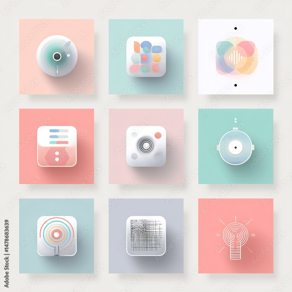 Aufkleber collection of abstract app icons with gradient backgrounds in a minimalist style