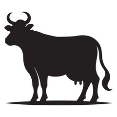 Cow graphic icon. Cow black silhouette isolated on white background. Vector illustration. animal silhouette vector.