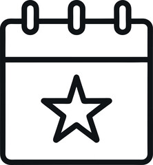 "Simple line icon of a calendar with a star mark, representing a special event or important date."